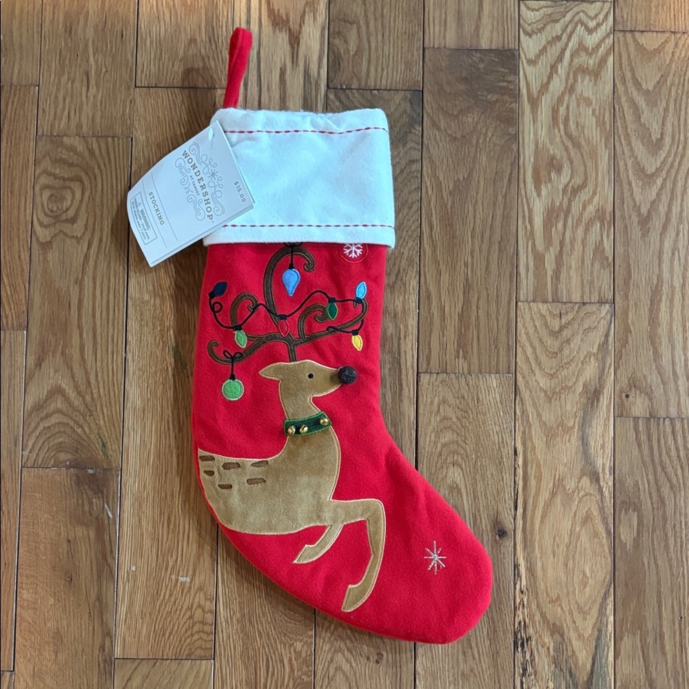 Wondershop Flannel Lighted Reindeer Christmas Stocking Lights On Antlers NWT
